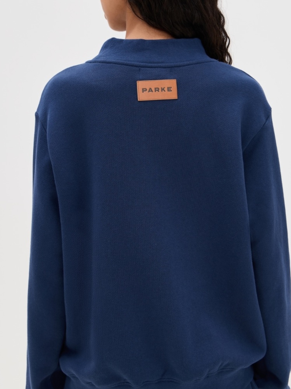 Parke Navy Mock-Neck Sweatshirt with Leather Logo Patch